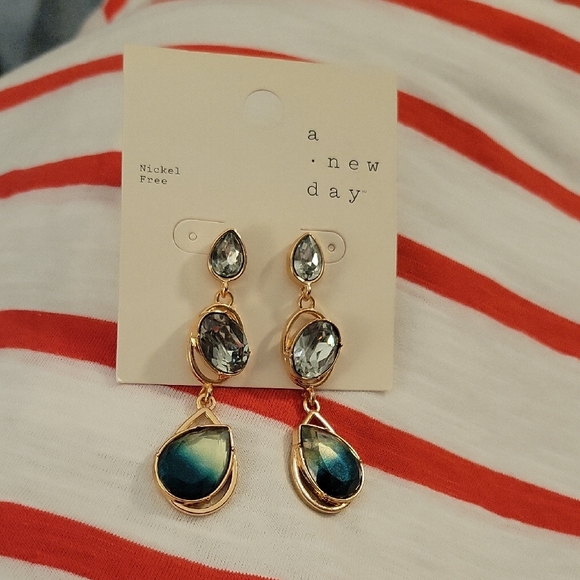 NWT A New Day Gold and Teal Dangle Earrings - Picture 5 of 5